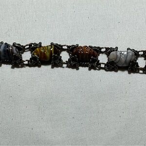 Vintage Stone Bracelet with Metal Links